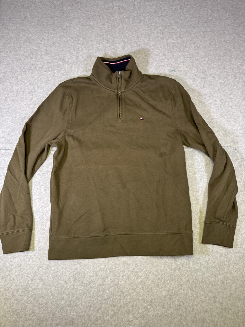 Tommy Hilfiger Olive Zip-Neck Men's Sweater